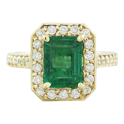 3.40 Carat Emerald 14K Yellow Gold Diamond Ring - Fashion Strada