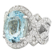 9.40 Carat Aquamarine 14K White Gold Diamond Ring - Fashion Strada