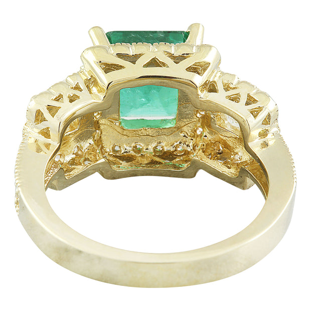 3.97 Carat Emerald 14K Yellow Gold Diamond Ring - Fashion Strada