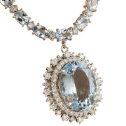 38.18 Carat Aquamarine 14K White Gold Diamond Necklace - Fashion Strada