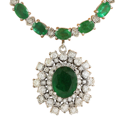 29.96 Carat Emerald 14K White Gold Diamond Necklace - Fashion Strada