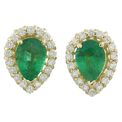 1.45 Carat Emerald 14K yellow Gold Diamond Earrings - Fashion Strada