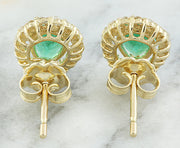 1.45 Carat Emerald 14K yellow Gold Diamond Earrings - Fashion Strada