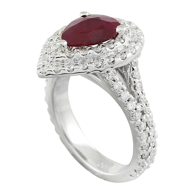 3.30 Carat Ruby 14K White Gold Diamond Ring - Fashion Strada