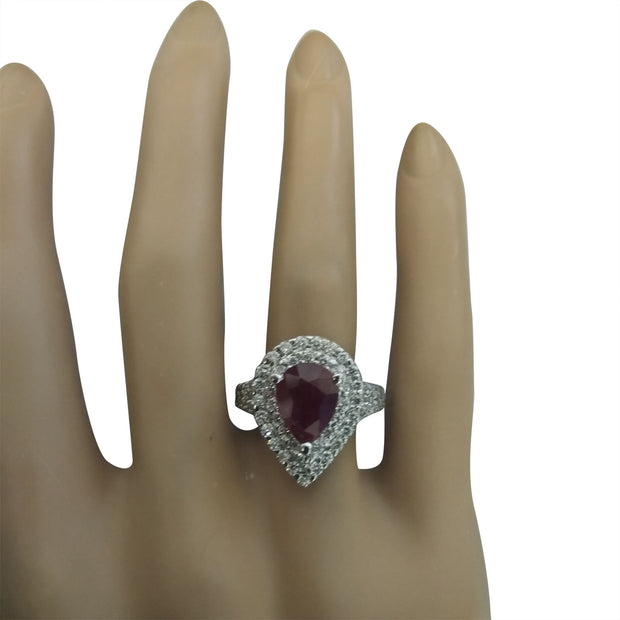 3.30 Carat Ruby 14K White Gold Diamond Ring - Fashion Strada