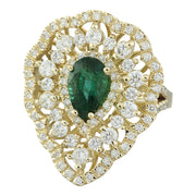 3.41 Carat Emerald 14K Yellow Gold Diamond Ring - Fashion Strada