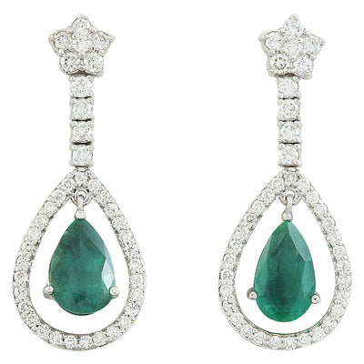 8.80 Carat Emerald 14K White Gold Diamond Earrings - Fashion Strada