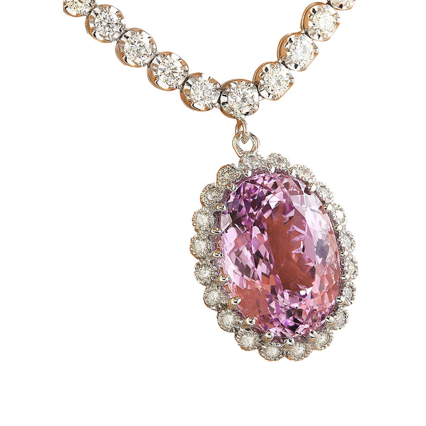 23.81 Carat Kunzite 14K White Gold Diamond Necklace - Fashion Strada