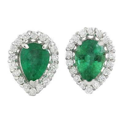 1.40 Carat Emerald 14K White Gold Diamond Earrings - Fashion Strada