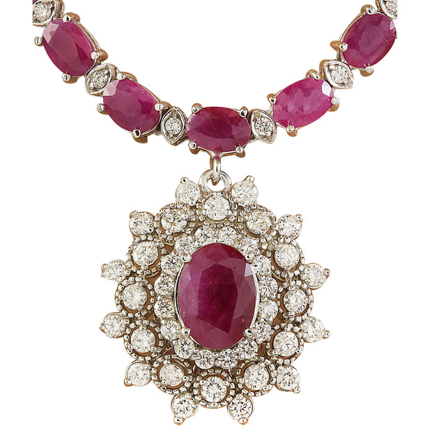 28.11 Carat Ruby 14K White Gold Diamond Necklace - Fashion Strada