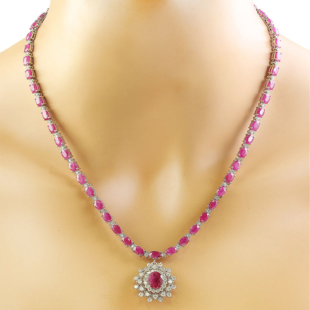 28.11 Carat Ruby 14K White Gold Diamond Necklace - Fashion Strada