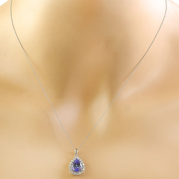 3.46 Carat Tanzanite 14K White Gold Diamond Necklace - Fashion Strada