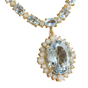 41.26 Carat Aquamarine 14K Yellow Gold Diamond Necklace - Fashion Strada
