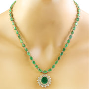 45.07 Carat Emerald 14K Yellow Gold Diamond Necklace - Fashion Strada