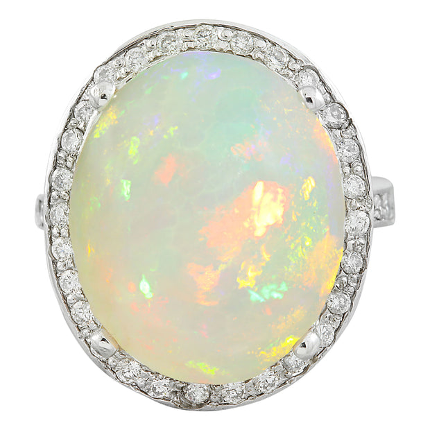 11.55 Carat Opal 14K White Gold Diamond Ring - Fashion Strada