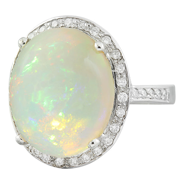 11.55 Carat Opal 14K White Gold Diamond Ring - Fashion Strada