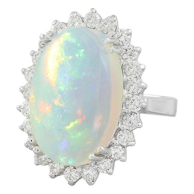 9.15 Carat Opal 14K White Gold Diamond Ring - Fashion Strada