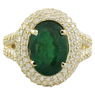 5.67 Carat Emerald 14K Yellow Gold Diamond Ring - Fashion Strada