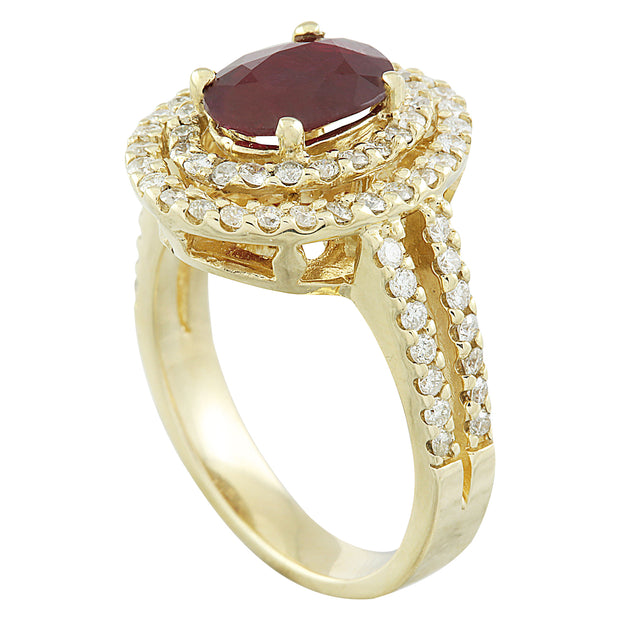 2.77 Carat Ruby 14K Yellow Gold Diamond Ring - Fashion Strada