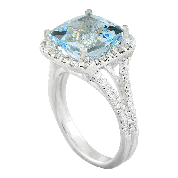 5.85 Carat Aquamarine 14K White Gold Diamond Ring - Fashion Strada