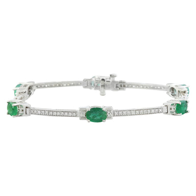 4.53 Carat Emerald 14K White Gold Diamond Bracelet - Fashion Strada