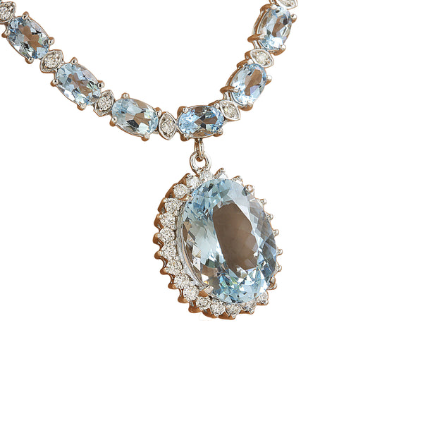 40.06 Carat Aquamarine 14K White Gold Diamond Necklace - Fashion Strada