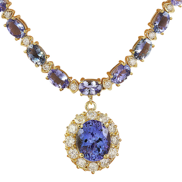 42.87 Carat Tanzanite 14K Yellow Gold Diamond Necklace - Fashion Strada