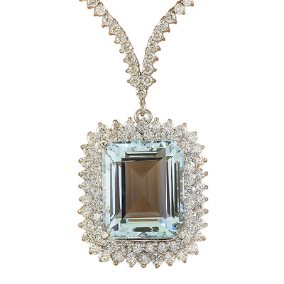 28.60 Carat Aquamarine 18K White Gold Diamond Necklace - Fashion Strada