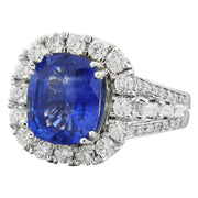 6.88 Carat Sapphire 14K White Gold Diamond Ring - Fashion Strada