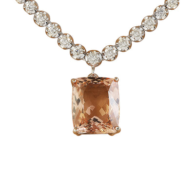 12.60 Carat Morganite 14K White Gold Diamond Necklace - Fashion Strada