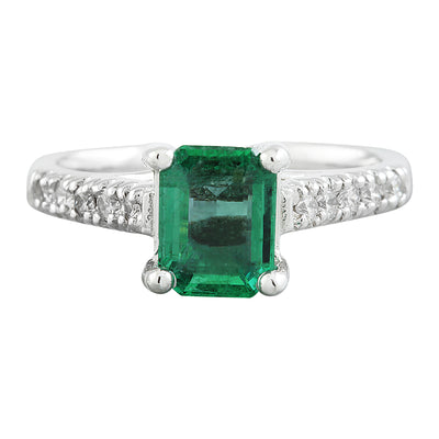 1.47 Carat Emerald 14K White Gold Diamond Ring - Fashion Strada