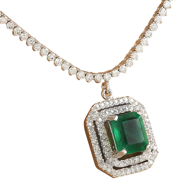 10.50 Carat Emerald 18K White Gold Diamond Necklace - Fashion Strada
