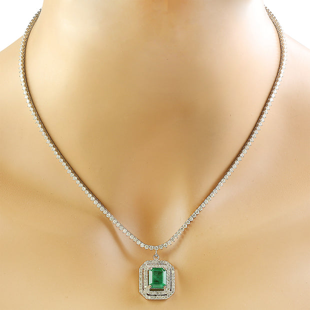 10.50 Carat Emerald 18K White Gold Diamond Necklace - Fashion Strada