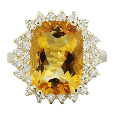 8.80 Carat Citrine 14K Yellow Gold Diamond Ring - Fashion Strada