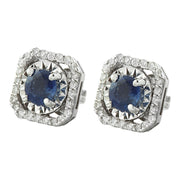 2.65 Carat Sapphire 14K White Gold Diamond Earrings - Fashion Strada