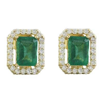 2.37 Carat Emerald 14K Yellow Gold Diamond Earrings - Fashion Strada