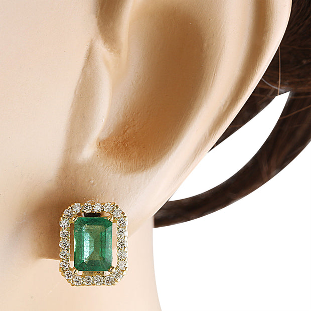 2.37 Carat Emerald 14K Yellow Gold Diamond Earrings - Fashion Strada
