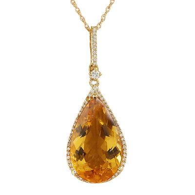 9.70 Carat Citrine 14K Yellow Gold Diamond Necklace - Fashion Strada