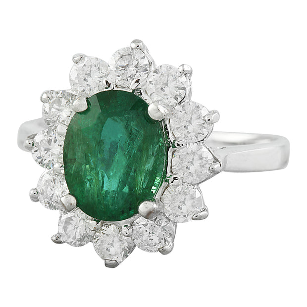 3.23 Carat Emerald 14K White Gold Diamond Ring - Fashion Strada