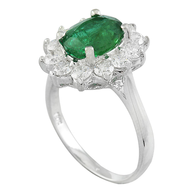 3.23 Carat Emerald 14K White Gold Diamond Ring - Fashion Strada