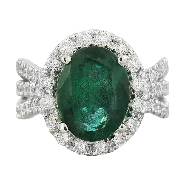 6.86 Carat Emerald 14K White Gold Diamond Ring - Fashion Strada