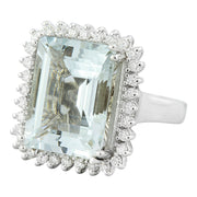 10.77 Carat Aquamarine 14K White Gold Diamond Ring - Fashion Strada