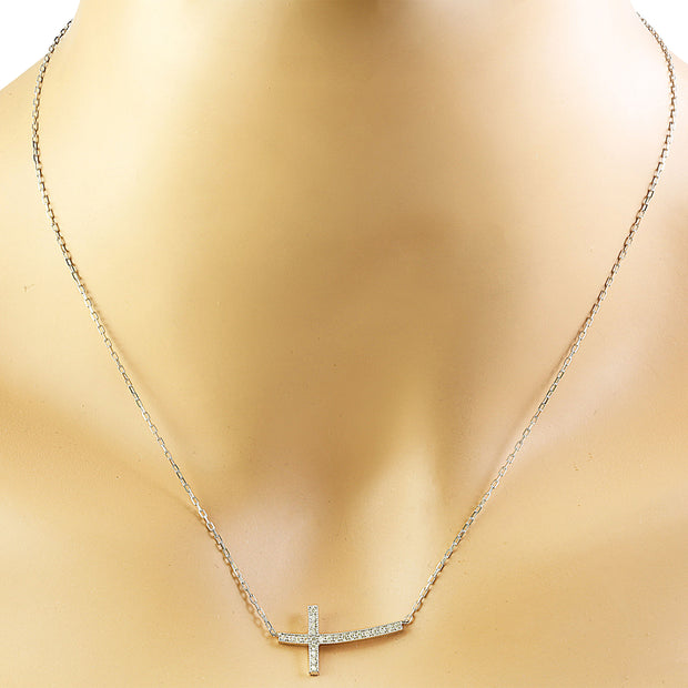 0.20 Carat Diamond 14K White Gold Cross Pendant Necklace - Fashion Strada