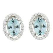 2.35 Carat Aquamarine 14K White Gold Diamond Earrings - Fashion Strada