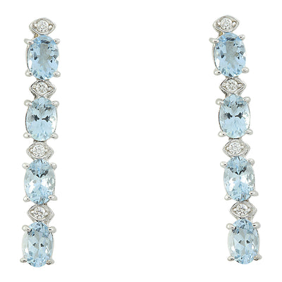3.73 Carat Aquamarine 14K White Gold Diamond Earrings - Fashion Strada