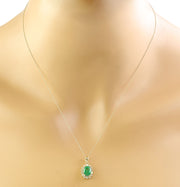 1.88 Carat Emerald 14K Yellow Gold Diamond Pendant Necklace - Fashion Strada
