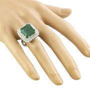 9.05 Carat Emerald 14K White Gold Diamond Ring - Fashion Strada