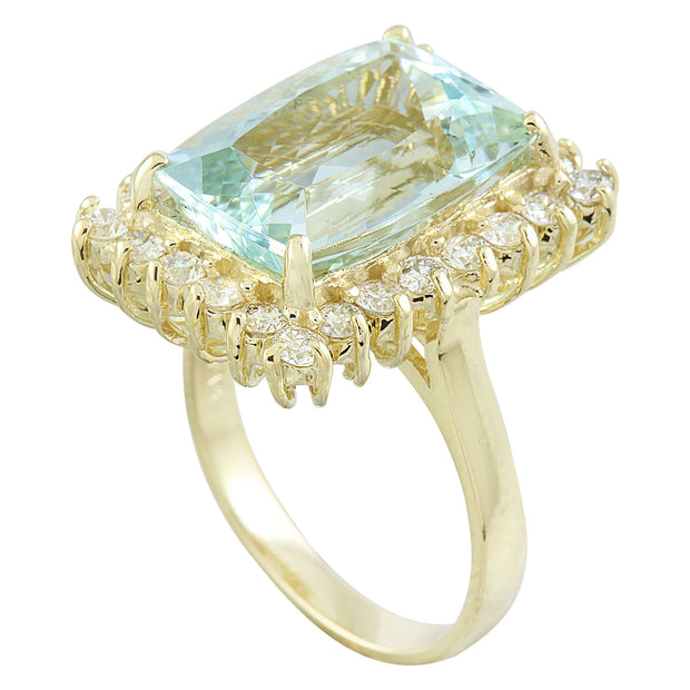9.35 Carat Aquamarine 14K Yellow Gold Diamond Ring - Fashion Strada