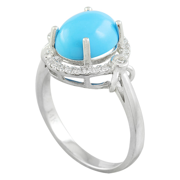2.55 Carat Turquoise 14K White Gold Diamond Ring - Fashion Strada