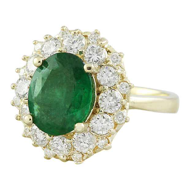 3.16 Carat Emerald 14K Yellow Gold Diamond Ring - Fashion Strada